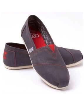 NIB Toms X Audi Ash Classic Size 9 Gray Red Slip-On Limited Edition